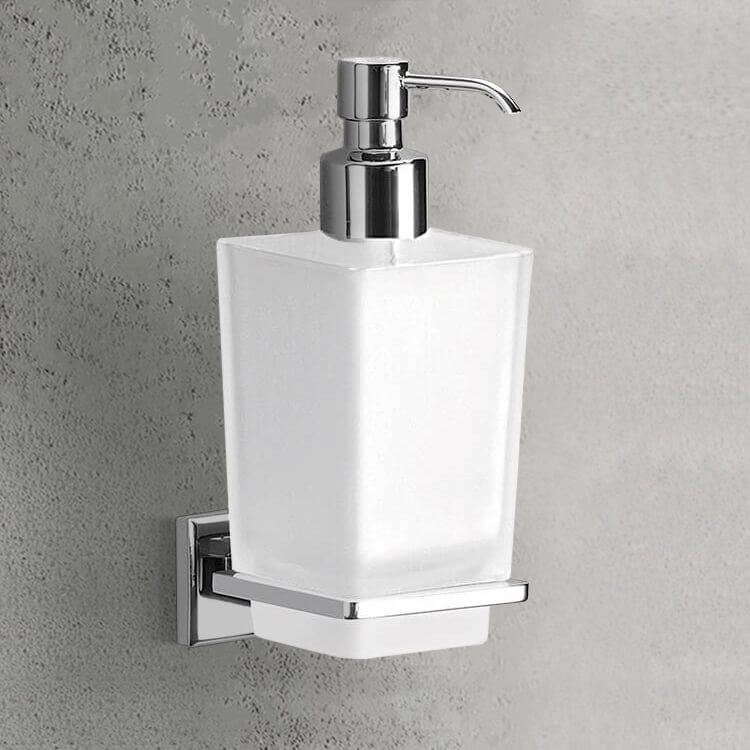 Gedy 6981-13 Soap Dispenser, Wall Mounted, Frosted Glass With Chrome Mounting